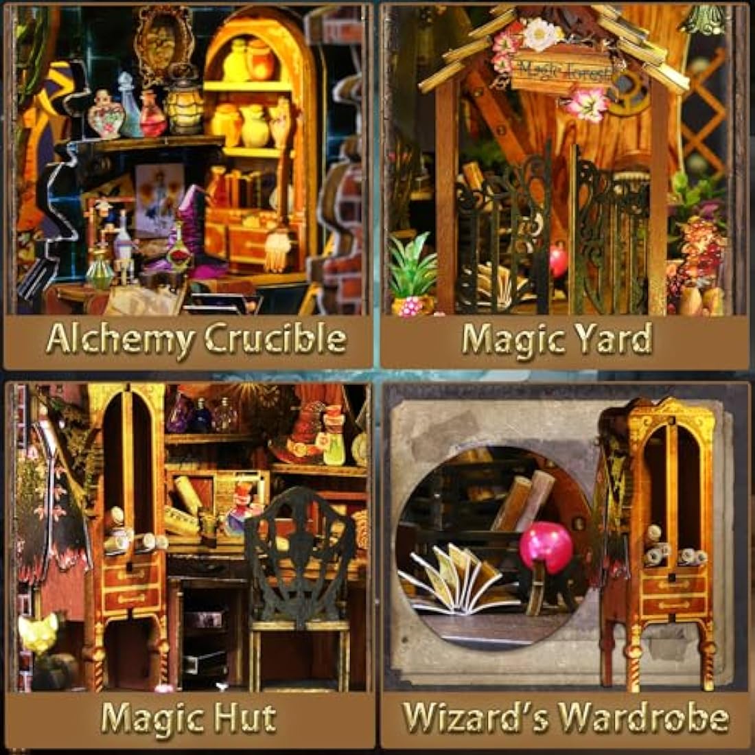 Mostop DIY Miniature Dollhouse Kit, Wooden Dollhouse Kit Miniature House Kit with LED Light,Creative Room Idea for Kids/Adults Magic House DIY Kits (Magic Spirit)