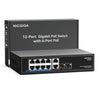 12 Port Gigabit PoE Switch Unmanaged with 8 Port IEEE802.3af/at PoE+@120W, 2 x 1000Mbps Uplink + 2 x 1G SFP, NICGIGA 8 Port Network Power Over
