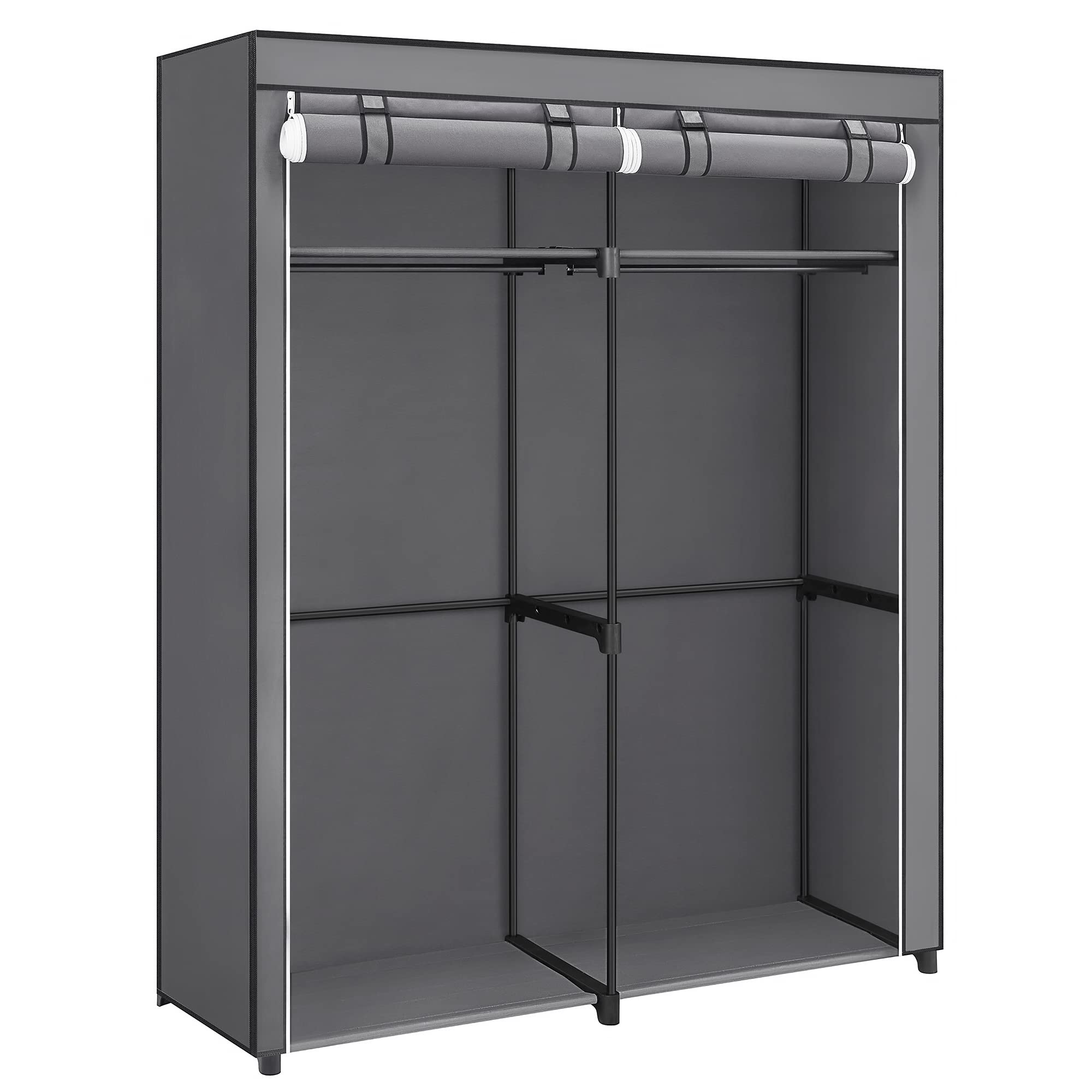 Songmics RYG02GY Wardrobe with 2 Clothes Rails, Clothes Storage, Fabric Wardrobe, Clothes Rack, Folding, for Dressing Room, Bedroom 43 x 140 x 174 cm,