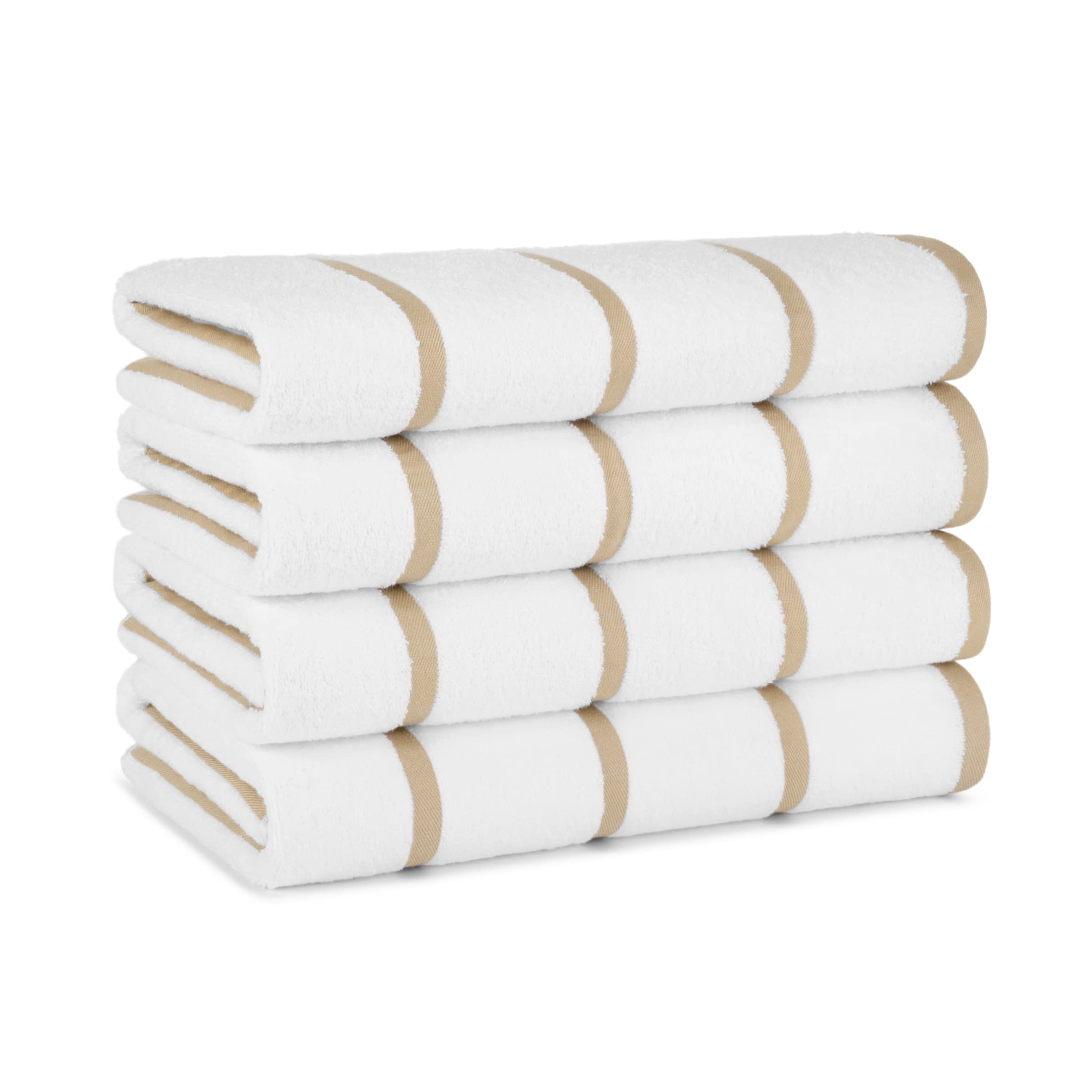Arkwright Las Rayas Beach Towels - (Pack of 4) 100% Ring Spun Cotton Soft Quick Dry White Bath Towel, 480 GSM Towels for Hotel, Resort, Spa, Hot Tube,