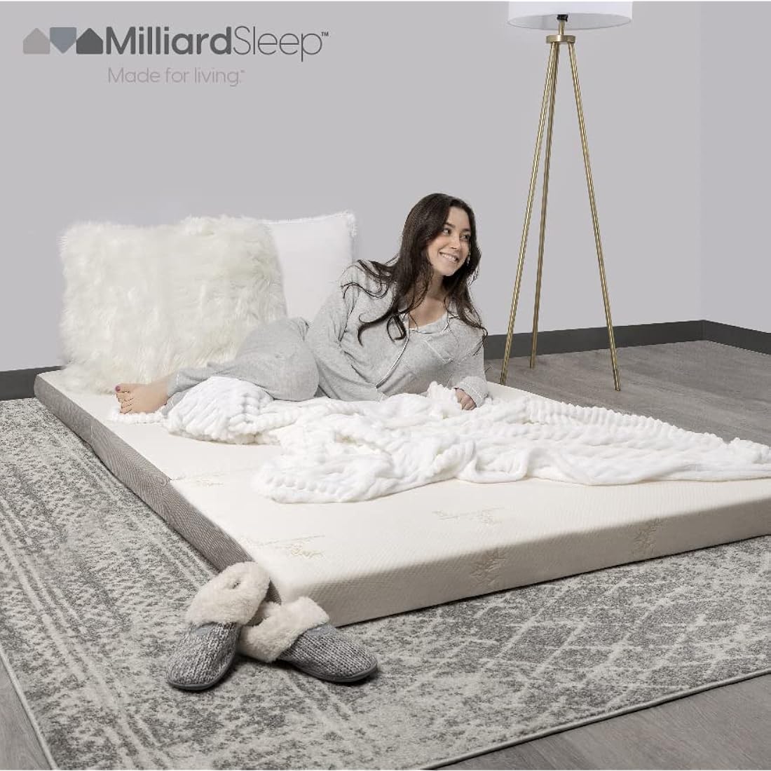 Milliard Premium Floor Futon Mattress, Thick Folding Mattress for Dormitories and Guests, Washable and Non Slip Cover, Support and Pressure Relief (Single Folding Mattress)
