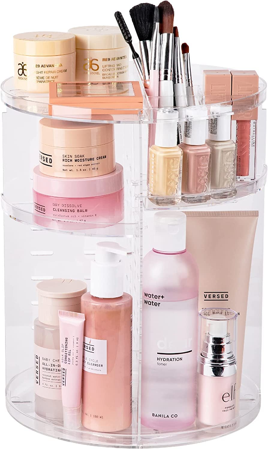 YIEZI 360 Rotating Acrylic Makeup Organiser, Multi-function Adjustable Spinning Holder, Storage Cosmetic, Skincare, Perfume and Accessories, Great for