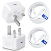 for iPhone 17 16 15 Pro Max USB C Charger,2Pack 20W USB-C Power Adapter Fast Charge with 2M+3M USBC to C Cable,Type C UK Charger Plug for iPhone