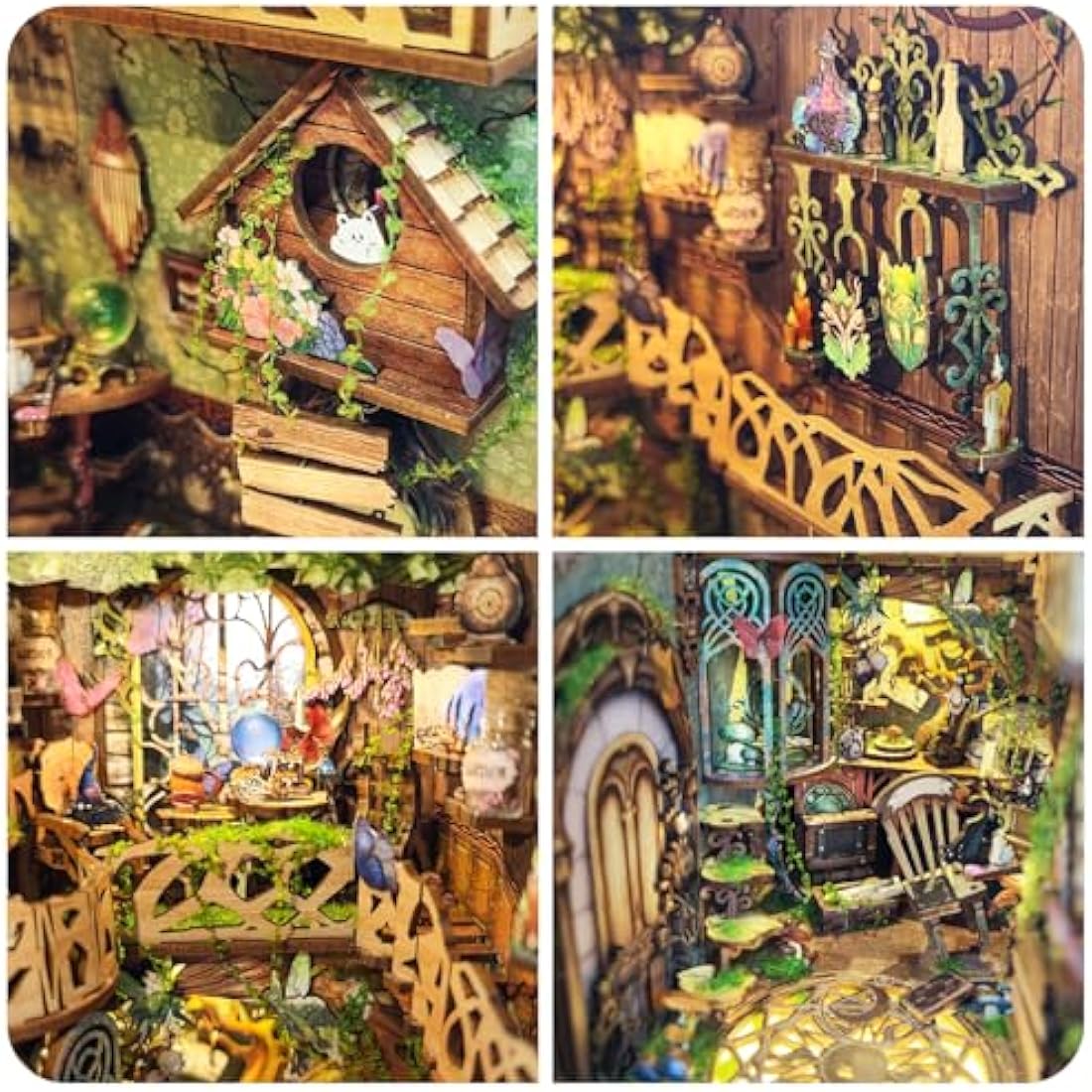 Book Nook Kits for Adults - Spilay Diy Miniature House Kit with LED 3D Wooden Puzzle Bookend, Handmade Crafts, Birthday, Christmas and Valentines Day Gifts -Creativity Kit (Green Wonderland) SQ15