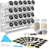 Mutool 4 Tier Spice rack Free standing Metal Kitchen Shelf,Plastic Spice Bottle Jars Storage Tidy Condiment holder for Countertop Cabinet, with 24 Spice jars,80 labels,1 pen,1 funnel(Silver grey)