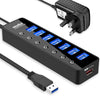 atolla Powered USB 3.0 Hub 20W, 7 Multi USB Data Ports Hub splitter with Individual On/Off Switches+1 Smart Charging port with 5V/4A Power Adapter
