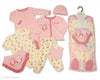 Nursery Time NT0692 Owl design 7 piece Pink/Cream gift set. Available for Newborn to 6 months in 3 sizes. (0-3 months Pink)