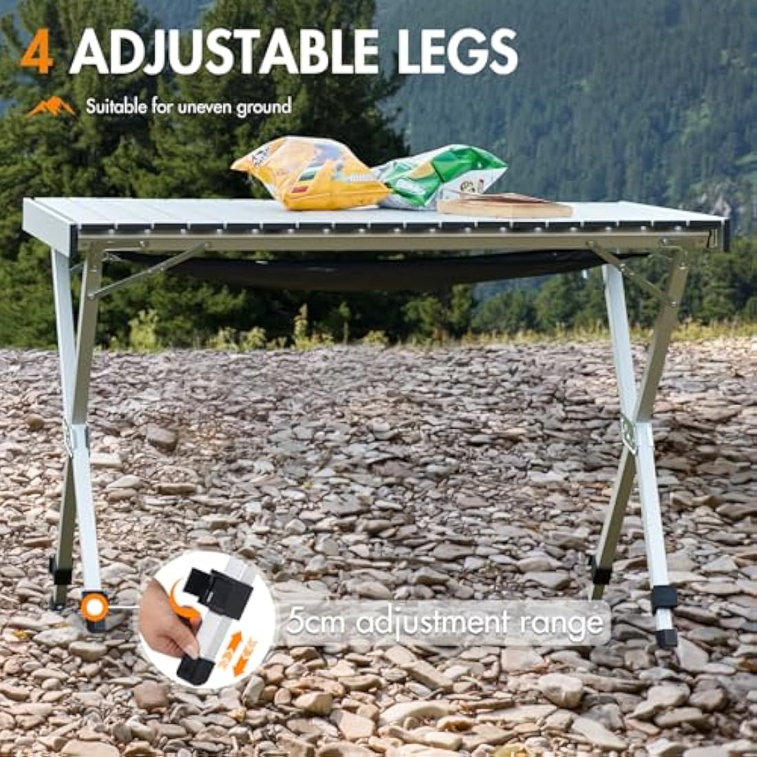 PORTAL Large Camping Table Folding 108x71cm Height Adjustable Picnic Table Foldable All Aluminum Roll Up Top Collapsible Outdoor Desk Lightweight Garden Table Load 100KG for Caravan BBQ Dining Beach