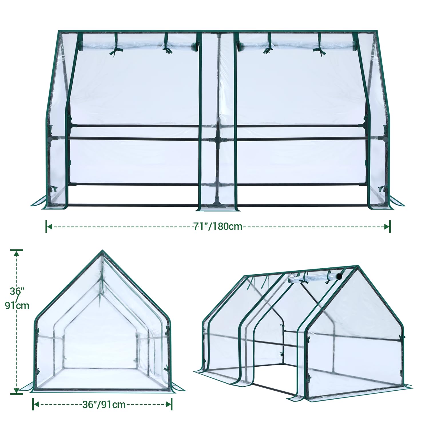 Ohuhu Portable Mini Greenhouse, 71"x36"x36" Greenhouses for Outdoors with Dual Large Zipper Doors & Ground Stakes, Waterproof & UV Protected Plastic