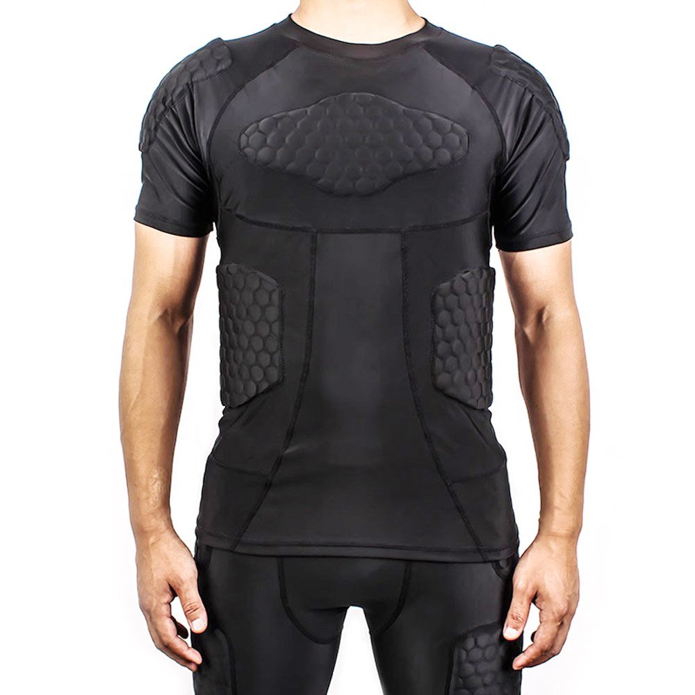 DGYAO Padded Comprssion T Shirt, Mens Rugby Safe Guard Top for Chest Rib Shoulder Protector X-Large