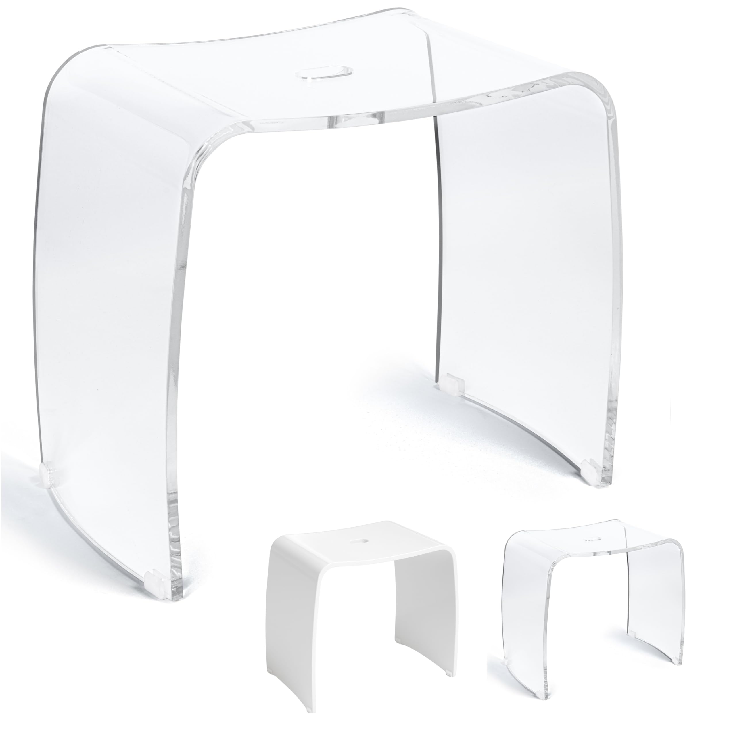 Libaro Meran Acrylic Shower Stool with Handle, Timeless Design, Non-Slip with Rubber Feet (XL transparent)