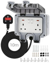 Zenmos Double Outdoor Socket 10M Extension Lead, Outdoor Plug Sockets Waterproof IP66, 13Amp 2 Gang Outside Plug Socket Waterproof, Switch Indicator