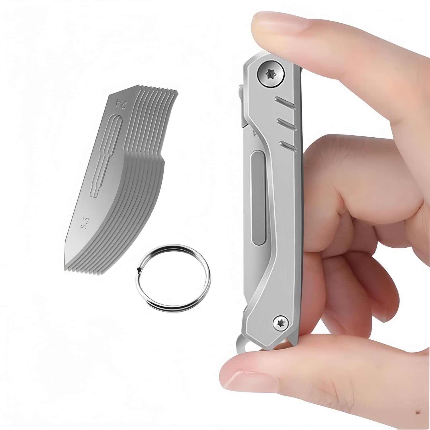 Utility Folding Scalpel, Unpacking Box Opener Cutter, EDC Craft DIY Cutting Hand Pocket Multi Tool Bottle Opener, 10 pcs 24# Replaceable Blades for