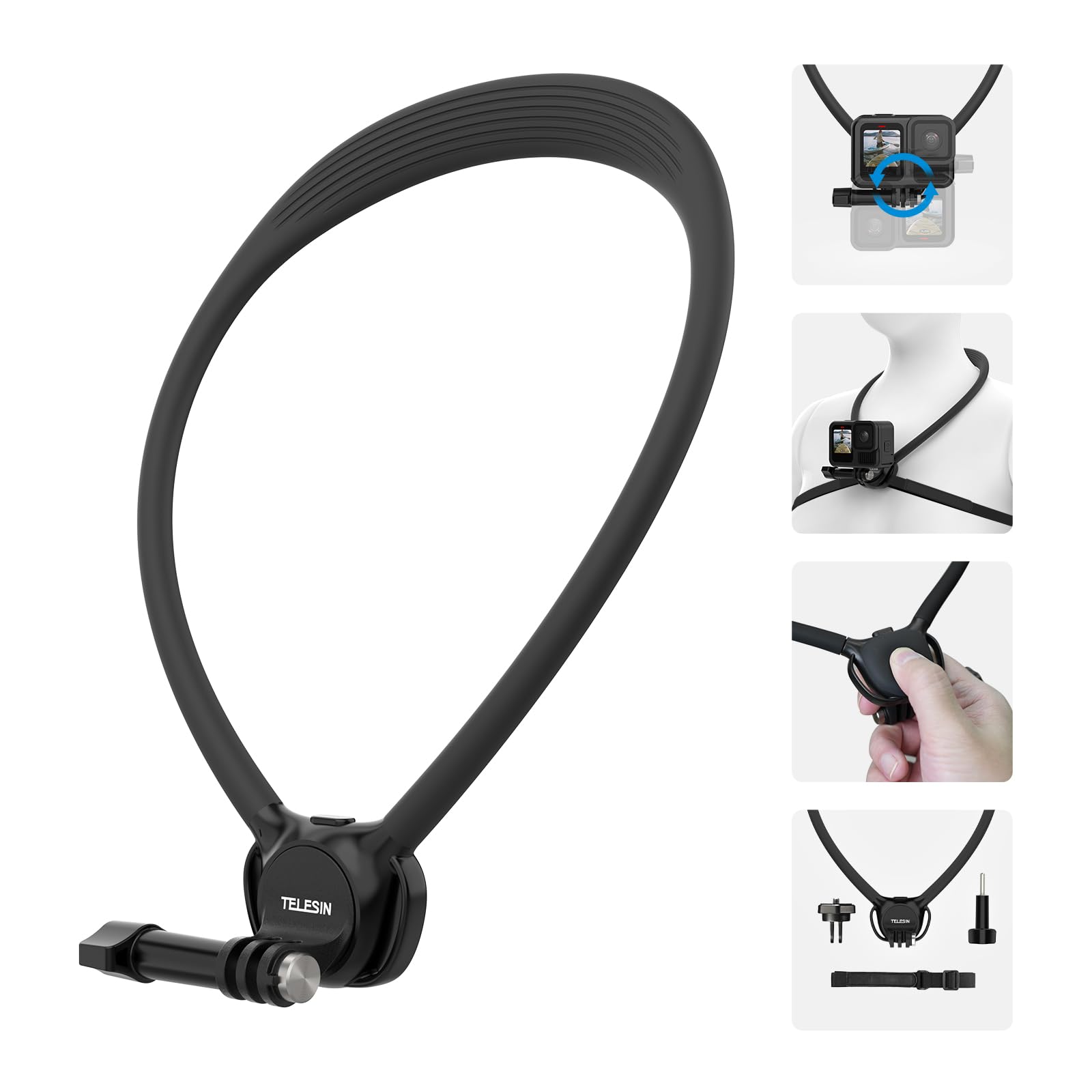 TELESIN Se 2.0 Neck Mount with Air Cushion, Adjustable Chest Strap Chest Mount, Hand Free POV Video Vlog Neck Holder for Go Pro Hero 13 12 11 10 9