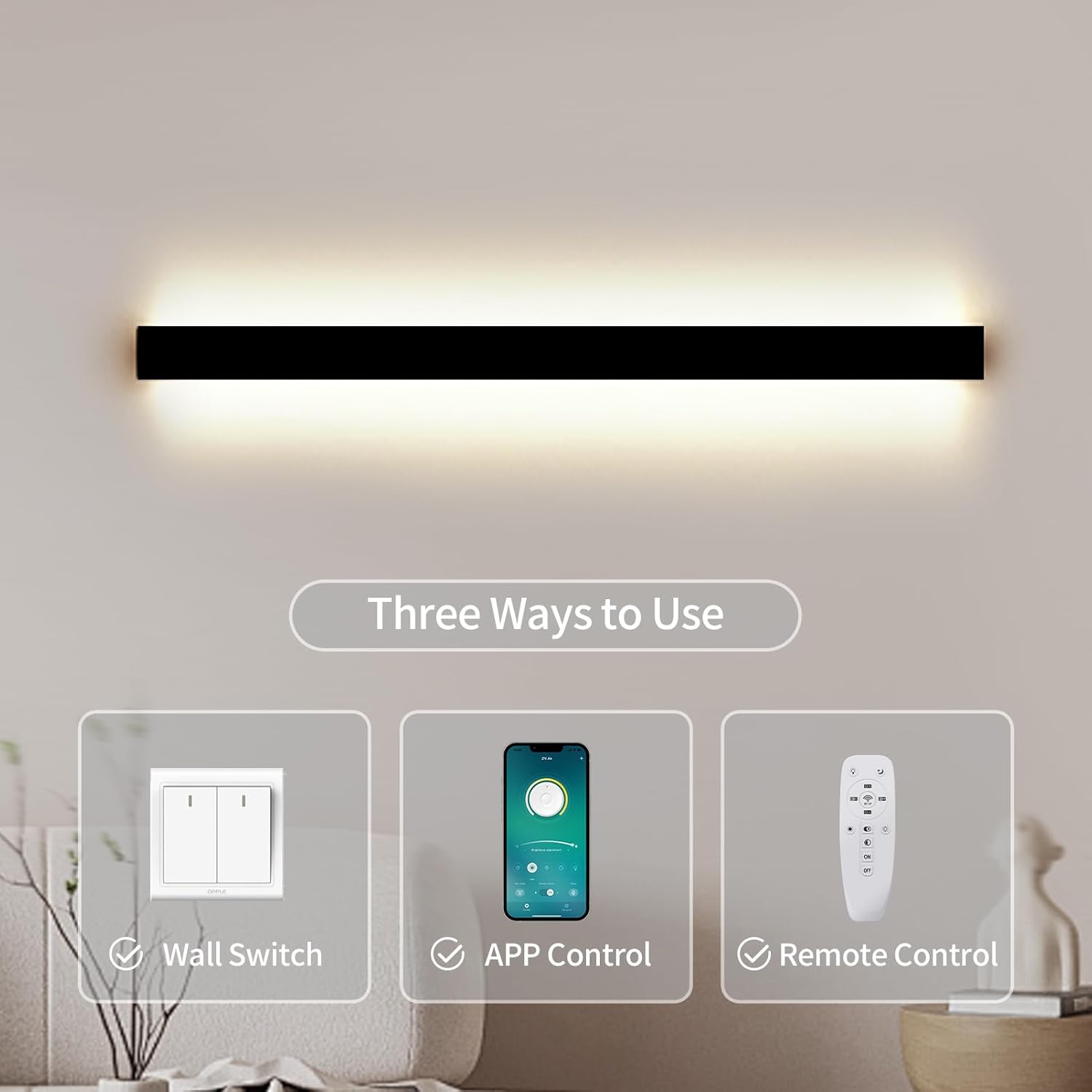 LED Wall Light Long Strip Dimmable 3000 6500K App Remote Control 100cm SUCIKORIO