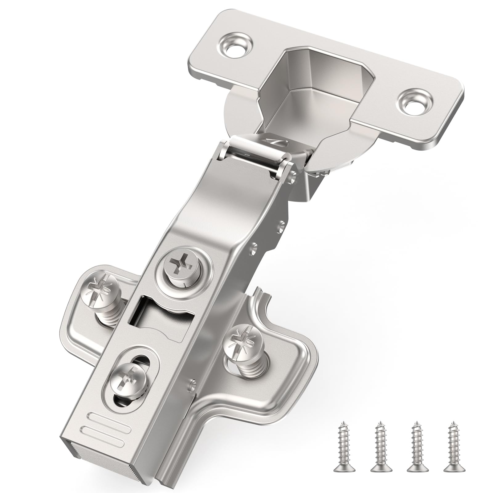Furniware 10 Pack 3D Full Overlay Soft Close Concealed Cabinet Hinge, Hidden Frameless Door, Stop at 45?-105?, Self Closing, Stain Nickel, Clip On,