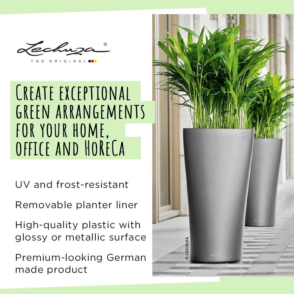 Lechuza Self Watering Plant Pot DELTA 30 Garden Flower Indoor and Outdoor Tall Plastic Planter with Drainage Hole D30 H56 cm White High-Gloss