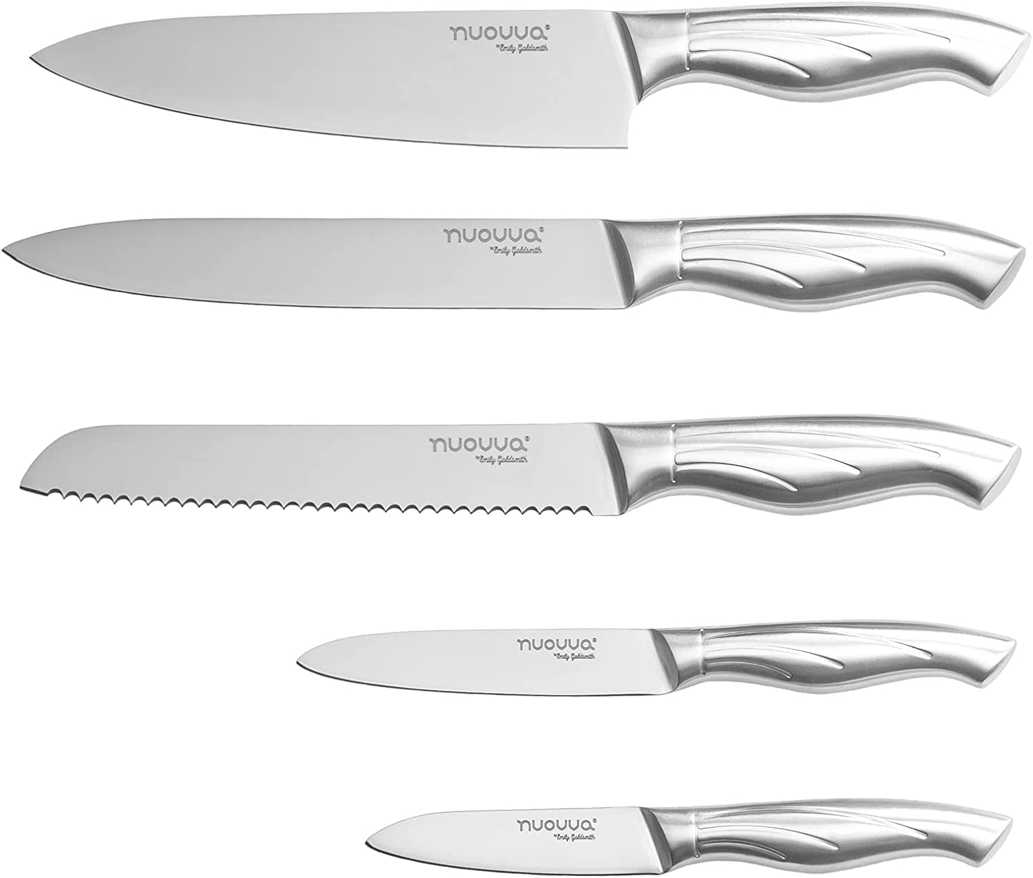 nuovva Sharp Kitchen Knife Set - Professional Kitchen Knives - 5 Pieces Stainless Steel Blades with Gift Box - Includes Chefs, Bread, Carving, Utility