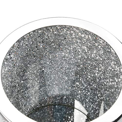 Crystal Utensil Holders Sparkle Crushed Diamond Filled Silver Metal Frame Round Cylinder 6.3 Inches Height Gift Box