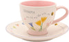 Love Life Ceramic Cup and Saucer Set, Grandma Floral Design with Bumblebee, Pink and White, 325ml Capacity