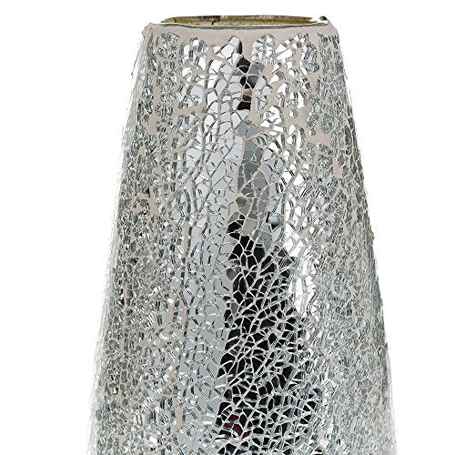 London Boutique Large Tall Vase 18" 40cm Vases for Flowers Handmade Decorative Mosaic Glitter Vase Sparkled Glass gift present (Large Silver)