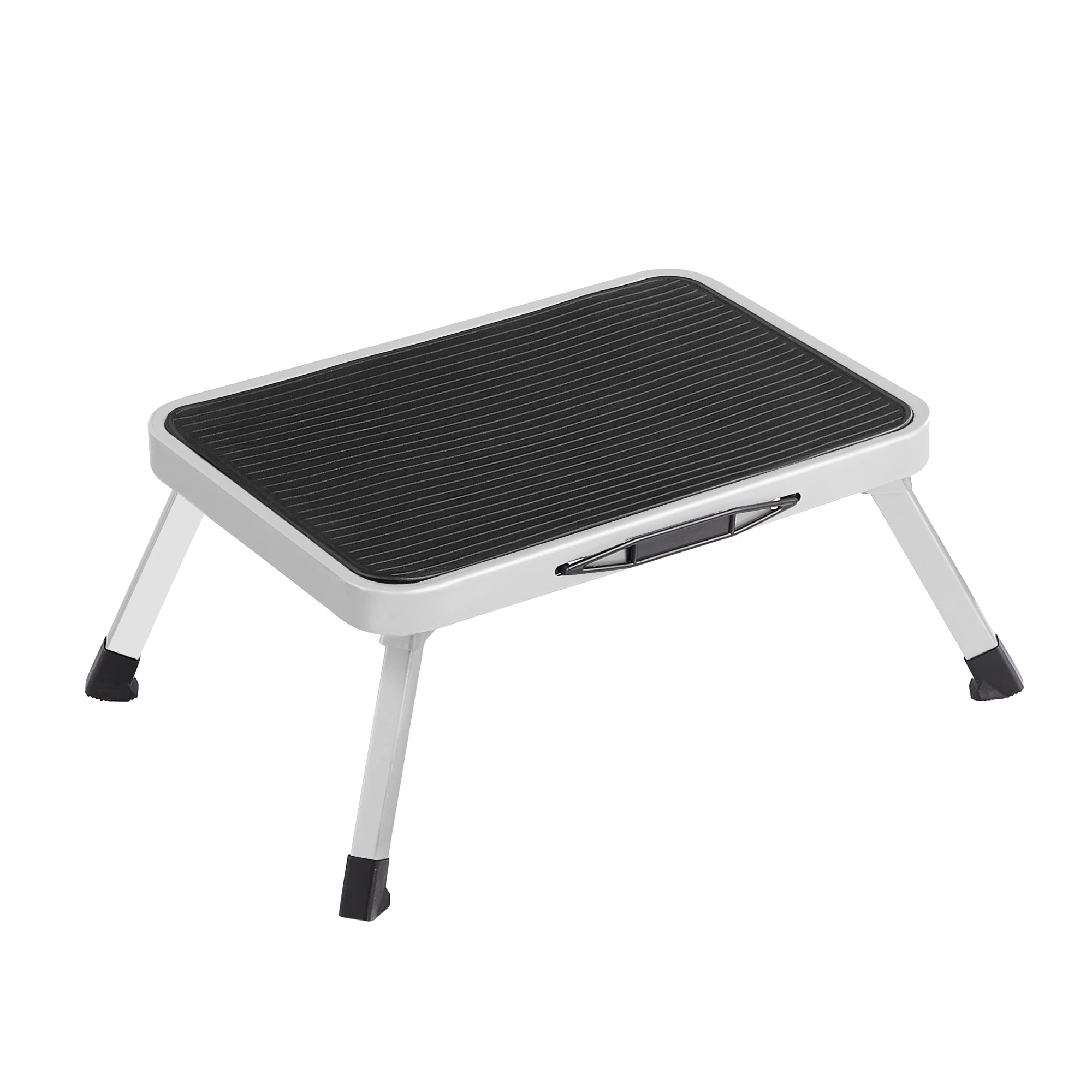 SONGMICS Step Ladder, Folding Step Stool, Steel, Meets EN 14183 Standard, Non-Slip Rubber Pad, for Bathroom, Kitchen, Load up to 150 kg, 37.5 x 26.5 x