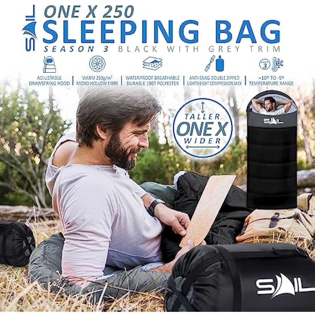 SAIL XL Sleeping Bag Extra Wide for Big & Tall Person 3-4 Season 1.6KG - 2.7KG Lightweight,Waterproof Indoor & Outdoor Use for Adults for Hiking, Backpacking and Camping