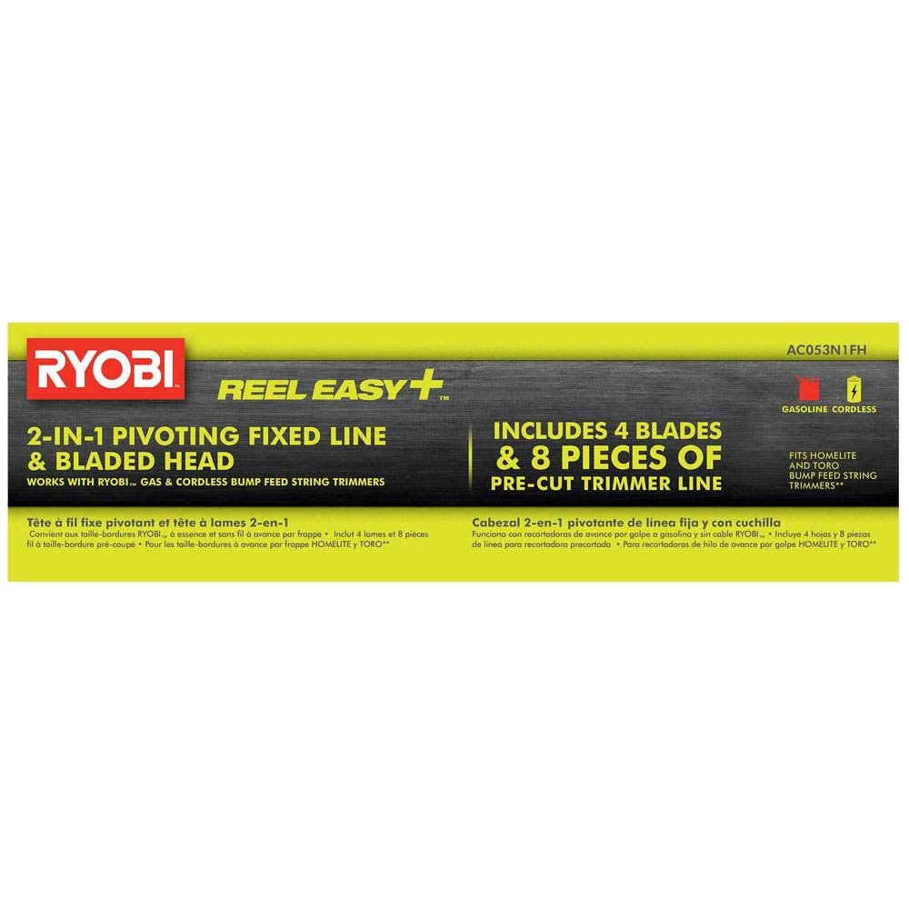 Ryobi AC053N1FH Reel Easy+ 2 in 1 Pivoting Fixed Line and Bladed Head for Gas and Cordless String Trimmers