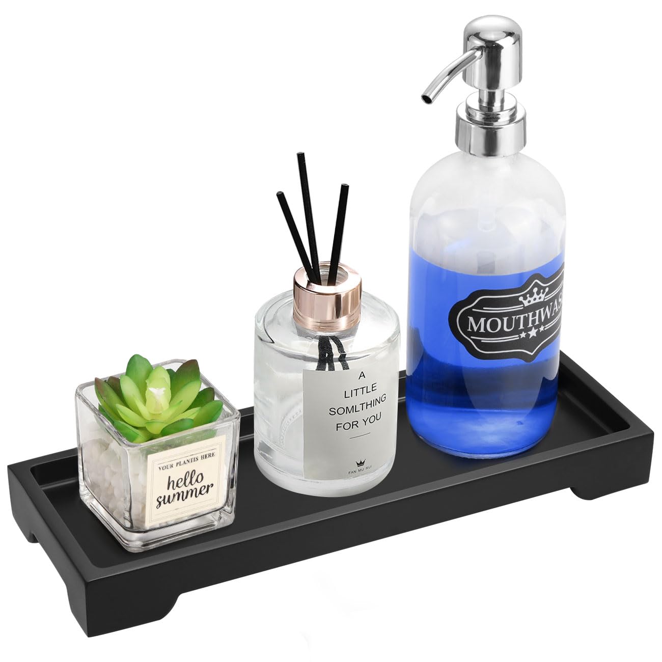 Luxspire Bathroom Vanity Tray, Resin Black Bathroom Tray Toilet Tank Tray, 11 x 4 inch Kitchen Sink Trays, Countertop Organizer for Candles Soap Towel