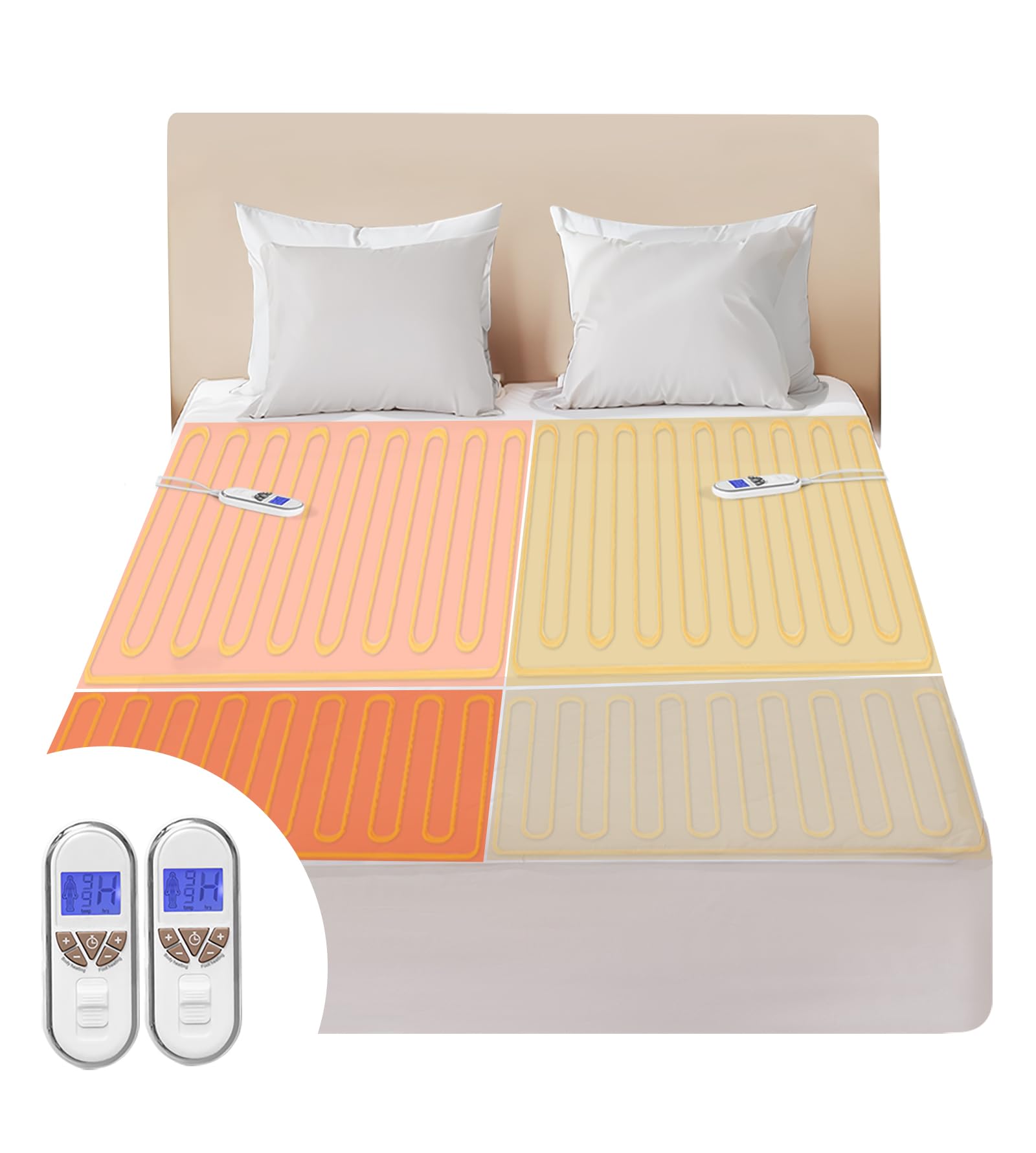 BWARM HOME Luxury Electric Blanket King Bed, Fully Fitted Underblanket Mattress Cover, Multi-zone, Cotton Comfort Layer, Dual Control, 9 Heat