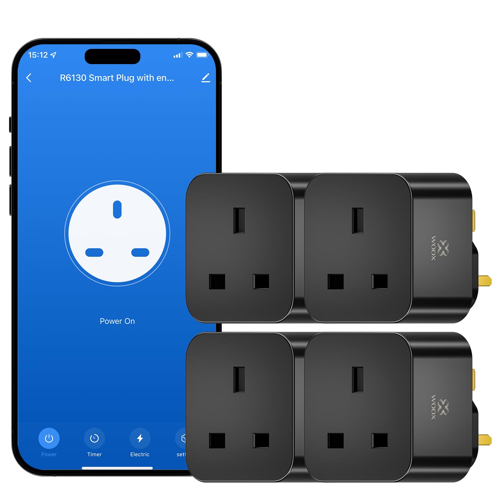 Woox Smart Plug with Energy Monitoring,13A WiFi Compatible Alexa & Google,Wifi Voice Remote Control and Timer Function,2.4Ghz ONLY,No Hub(4 pack),