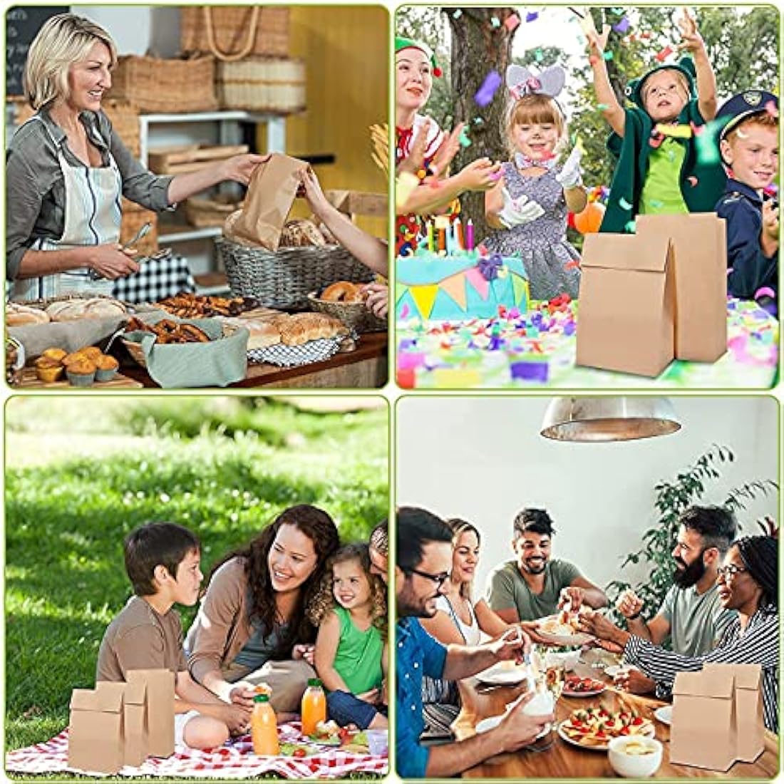 Gaoyong 100 Pieces Brown Paper Bags 12 x 7 x21.5 cm - 70 g./m2 with 100% Pure Kraft Paper for Grocery, Snack, Lunch, Birthday, Xmas Party Supplier and Wedding