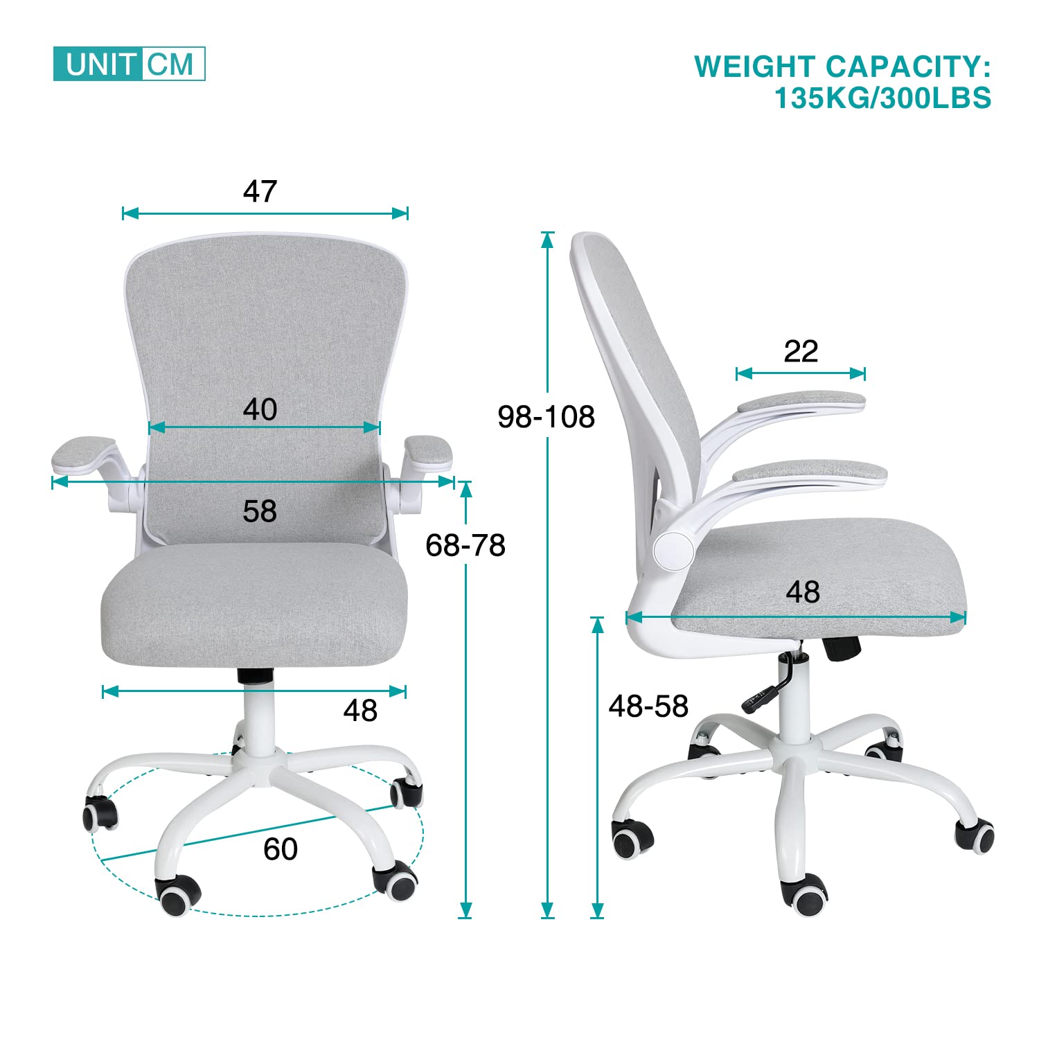 Fullwatt Ergonomic Desk Chair - Flip-up Armrest Mesh with Lumbar Support, Mid-Back for Home Office & Conference Rooms, Grey
