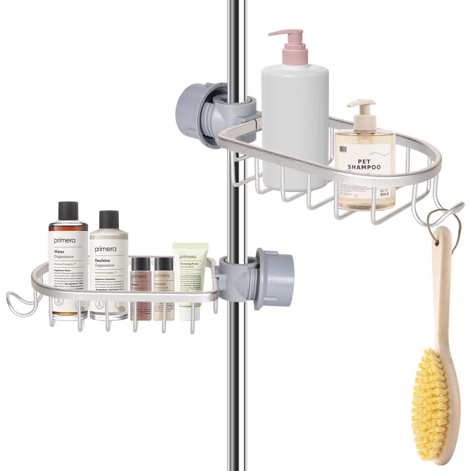 Alyxen Shower Caddy Shelf No Drill 2 Pcs,Stainless Steel Shower Shelves,Rustproof Storage Rack Hanging Bathroom Organiser for Shampoo Soap,Kitchen