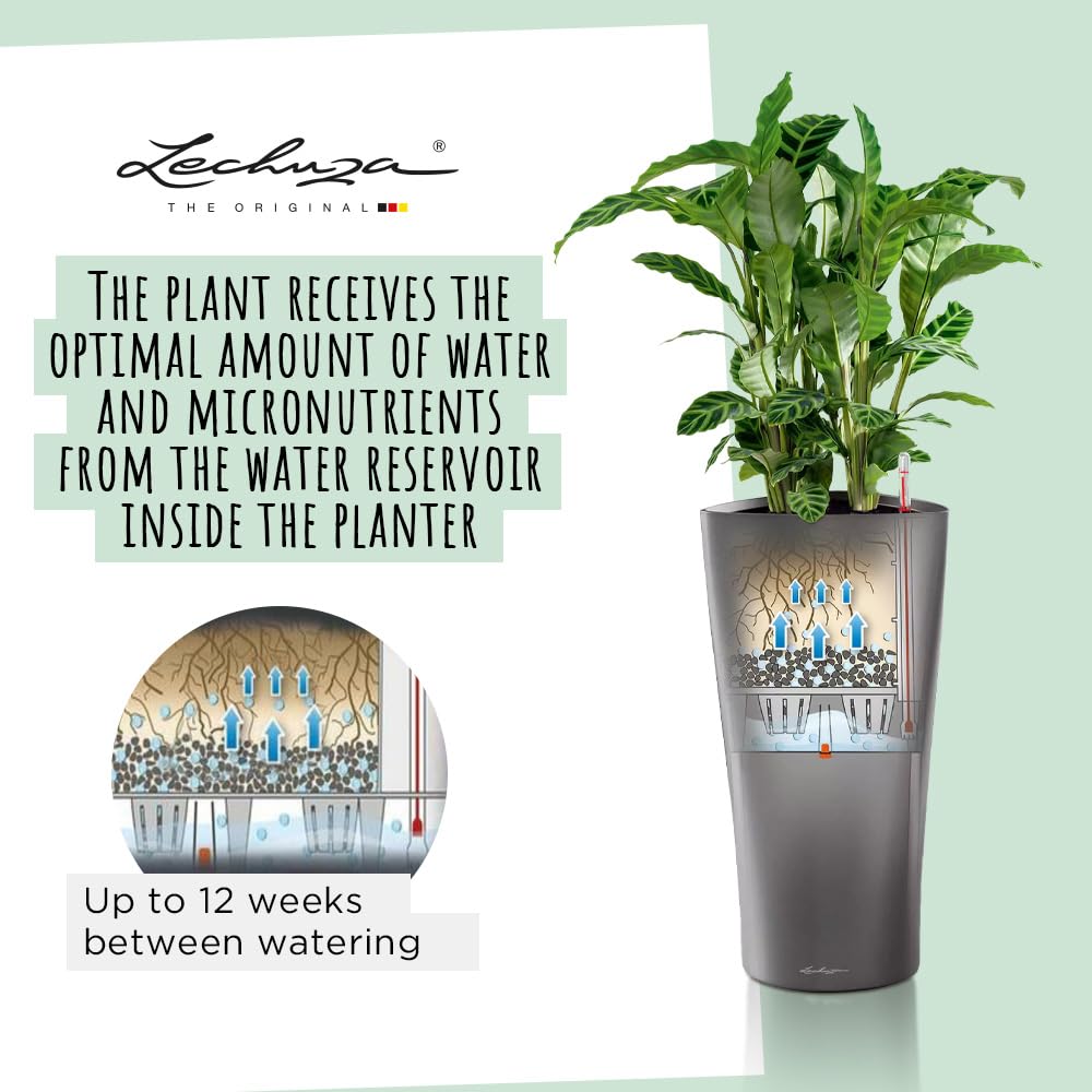 Lechuza Self Watering Plant Pot DELTA 30 Garden Flower Indoor and Outdoor Tall Plastic Planter with Drainage Hole D30 H56 cm White High-Gloss