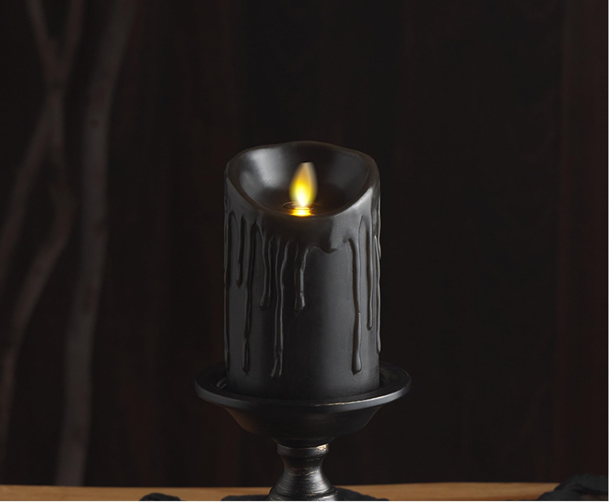 Luminara Wax Drip Flameless LED Candle, Black 3" x 4.5", Timer Function, Real Wax Pillar, Battery Operated Unscented Safe, Long-Lasting