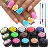 EBANKU Sculpture Carved Nail Gel Set, 12 Color 3D Nail Carved Gel Nail Polish with 1pcs Nail Art Sculpture Pen, 1pcs Double-ended Nail Cuticle Pusher