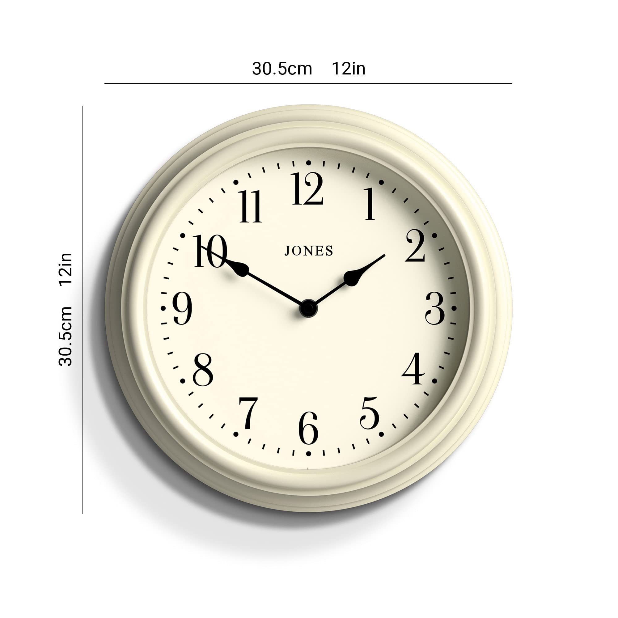 Jones Clocks Venetian wall clock | Classic round clock | 30cm | White | Arabic numerals | Traditional design ideal for kitchen, living room or