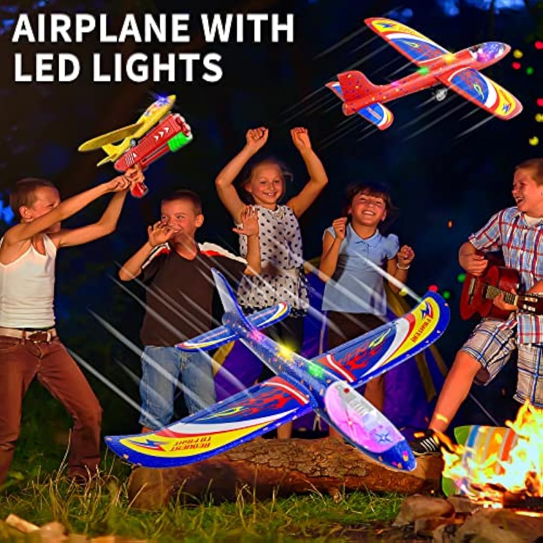 Doloowee 3 Pack Airplane Launcher Toys, 12.6 Inch LED Foam Glider Airplane Catapult, 2 Flight Modes, Outdoor Sports Flying Toys 4 5 6 7 8 9 10 11 12 Years Old Boys Girls Birthday Gifts (Red)