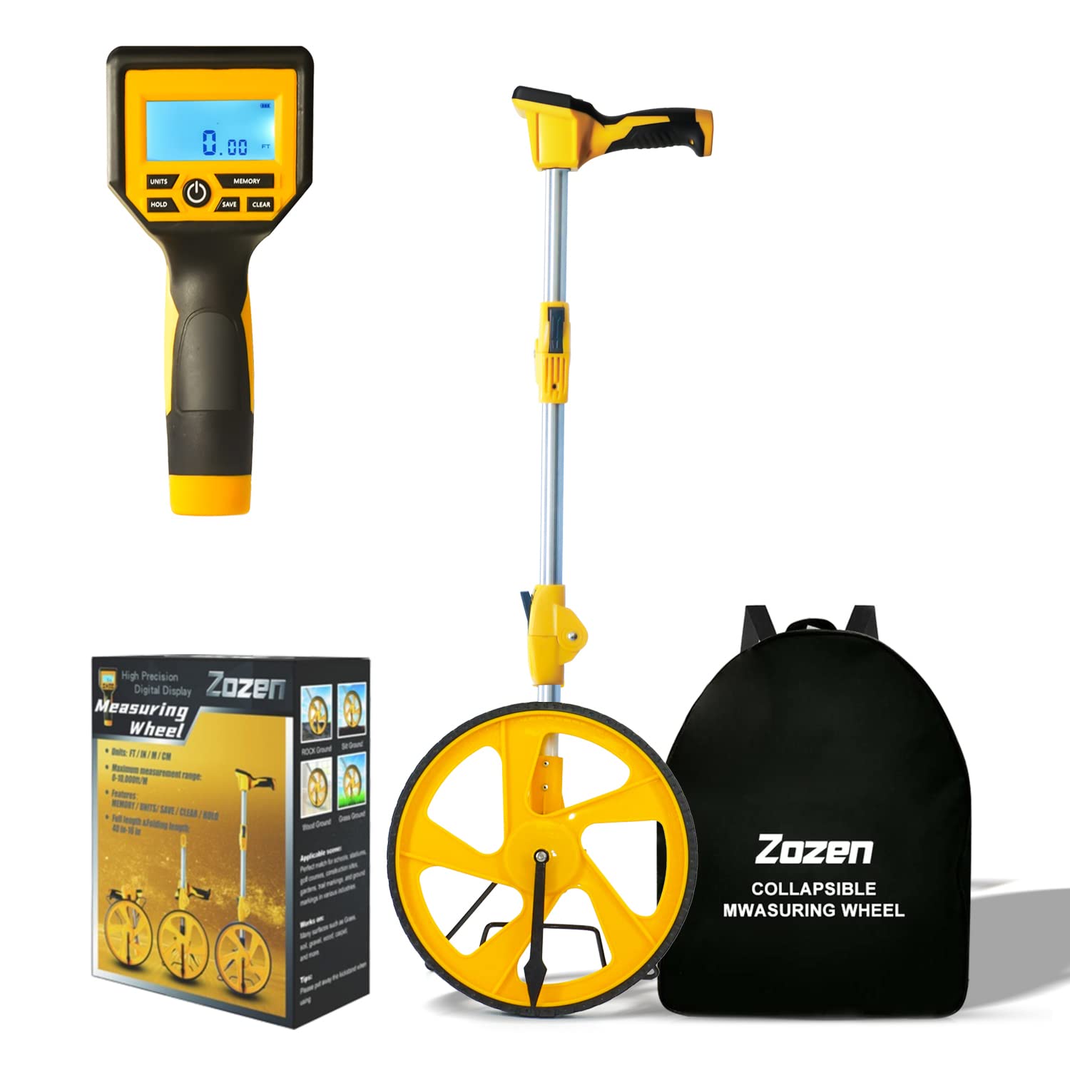 Zozen Measuring Wheel Digital Display, Foldable Feet/Meter Digital Measuring Wheel, Measure Wheel with Backlit Display - Up to 99,999Ft/ 99,999M -