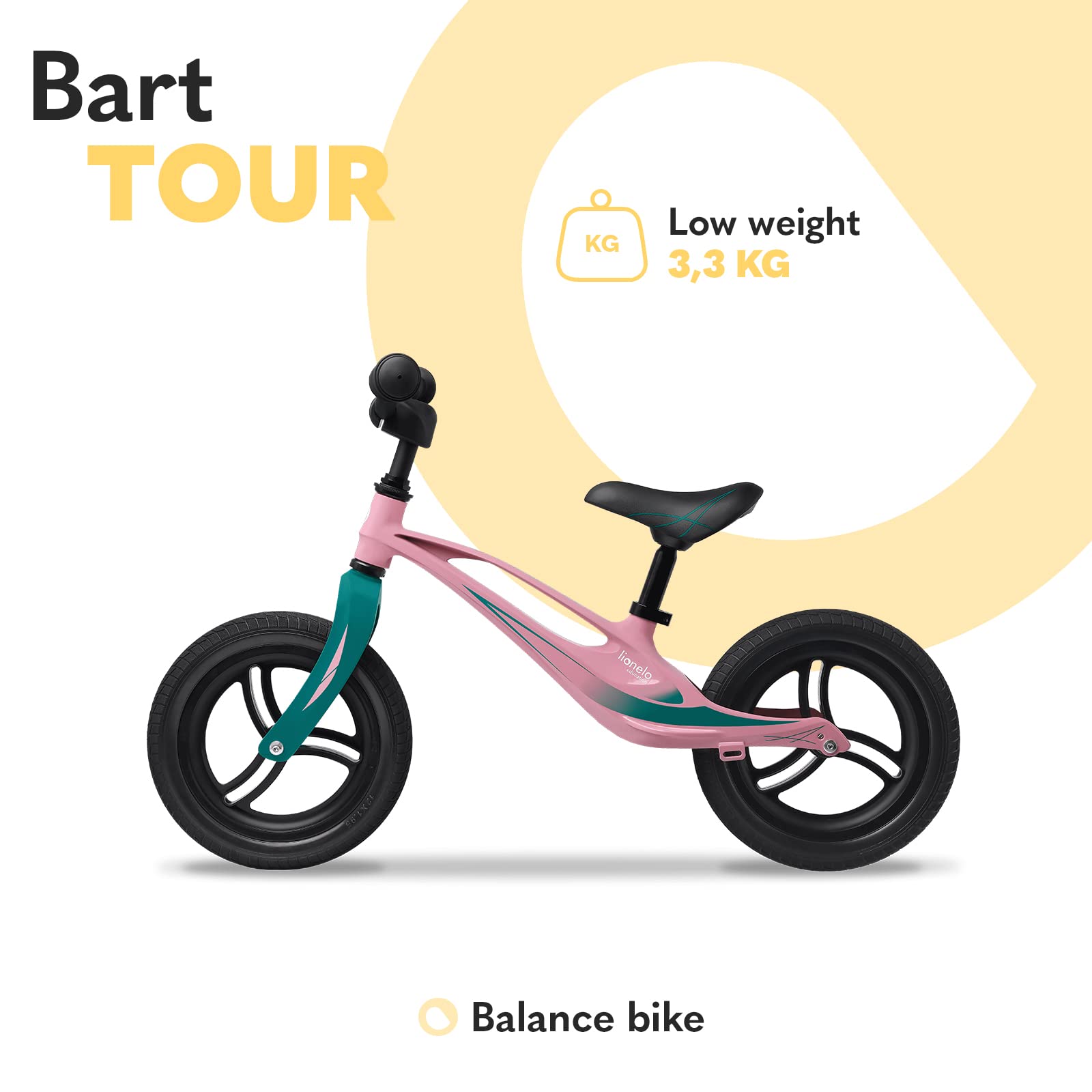 lionelo Bart Tour Wheels From 2 Years Up To 30 Kg, Magnesium Frame, Sporty Style, Maintenance Free Pu 12" Wheels, Height Adjustable Handlebars And
