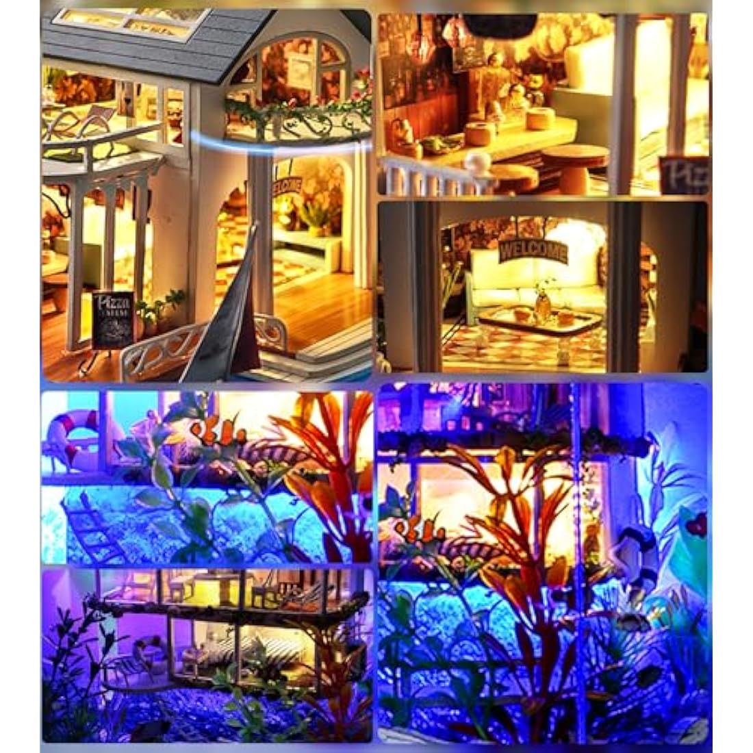 Spilay Diy Miniature House Kit, Wooden Dollhouse Kit with Furniture and Music Box, 1:24 Scale Creative Doll House Christmas Birthday Gift for Lovers Boys and Girls (Hawaii Impression)