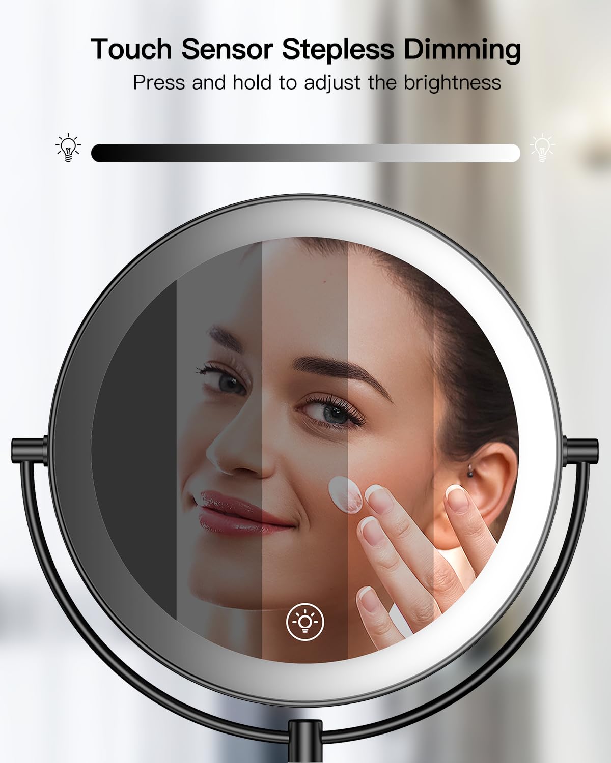 Gospire 9 Wall Mounted Lighted Makeup Vanity Mirror with 3 Color Lights & Stepless Dimming, 1X/10X Magnifying LED Double Sided Bathroom Touch Sensor