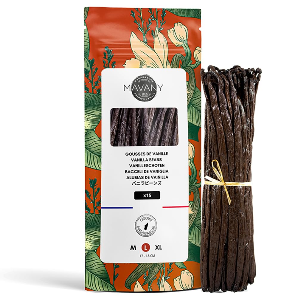 MAVANY 100 Percent MADAGASCAR PREMIUM VANILLA - 15 Bourbon Grand Cru Vanilla Pods from Madagascar - Gourmet Selection for Baking/Cooking - Large 17 to