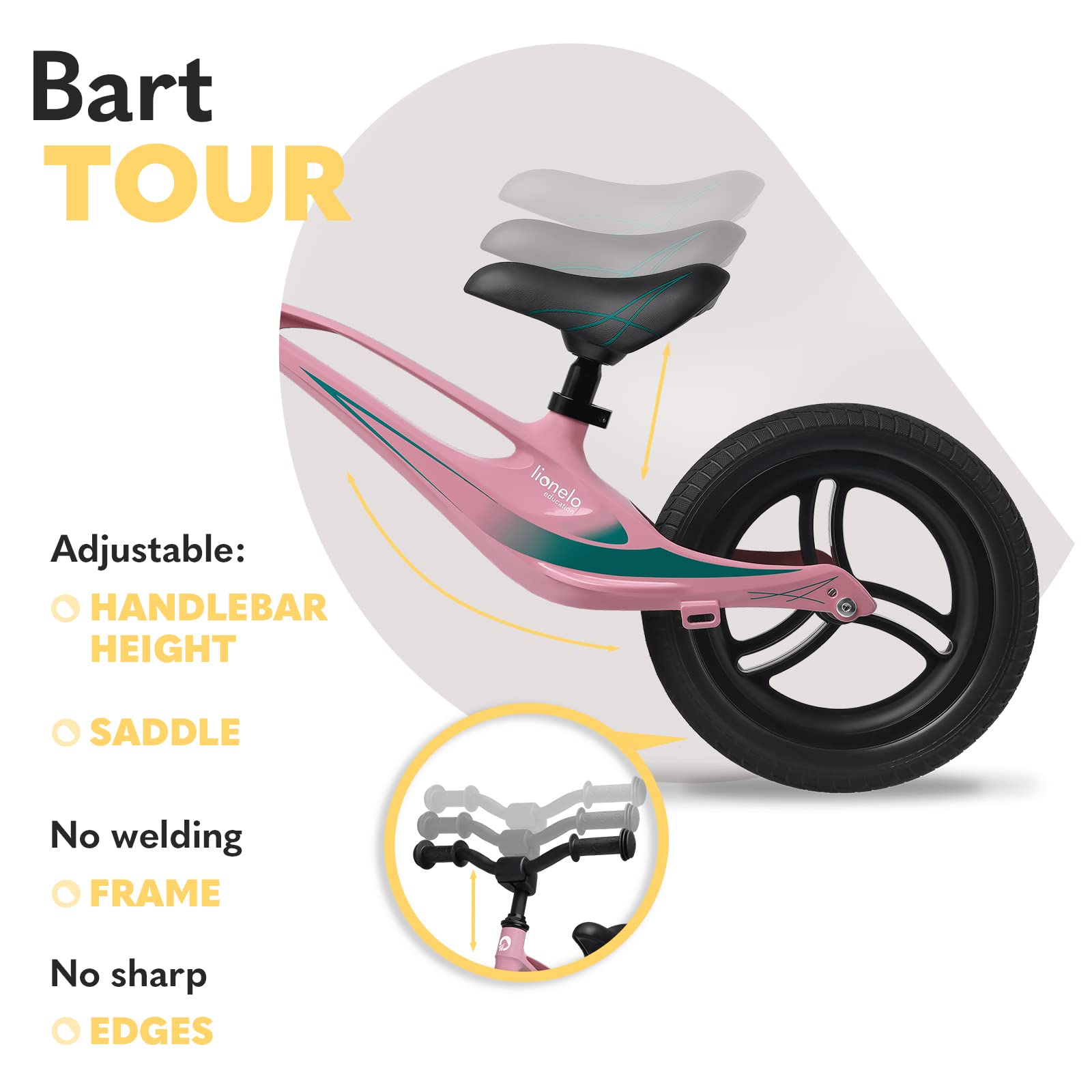 lionelo Bart Tour Wheels From 2 Years Up To 30 Kg, Magnesium Frame, Sporty Style, Maintenance Free Pu 12" Wheels, Height Adjustable Handlebars And