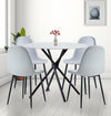 Hallowood Furniture Cullompton Round Dining Table And Chairs Set 4, Marble Effect Top Small Kitchen Table and Chairs in Grey Fabric with Black Metal