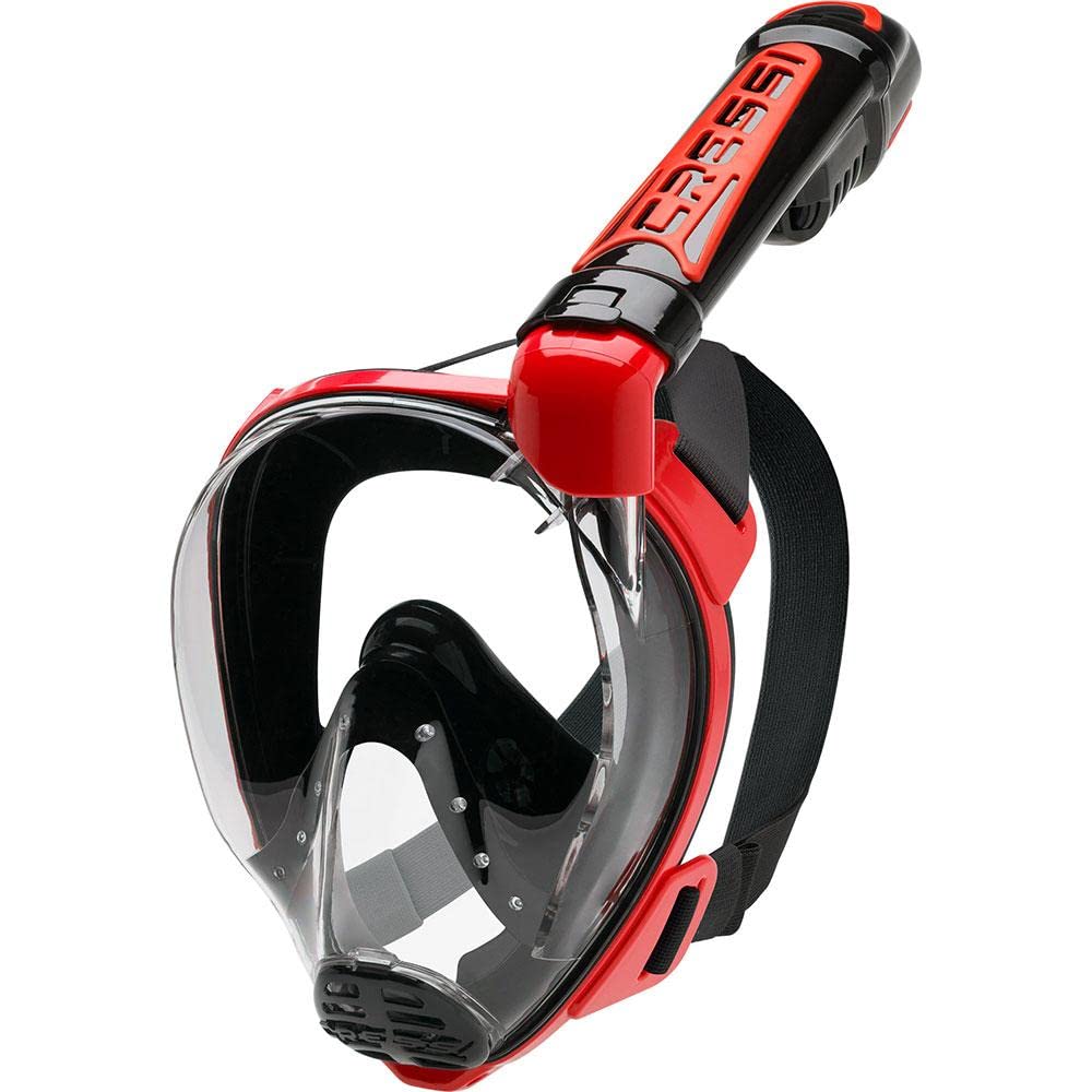 Cressi Duke Full Face Snorkel Dry Mask - Available in Standard Version or with Action Cam Holder, Adult Unisex, Black / Red