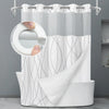 LXBNI No Hook Grey White Striped Shower Curtain with Snap in Fabric Liner Set - Hotel Shower Curtain and Liner Set with See Through Mesh Top