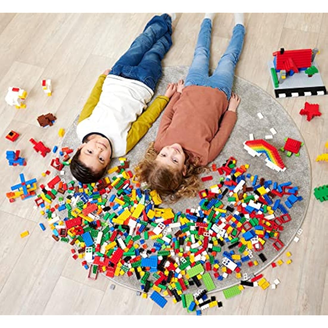 Simba 104114519 Blox 500 Building Blocks in Bucket, for Children from 3 Years, Various Stones, 16 Windows, 4 Doors, with Base Plate, Fully Compatible, Assorted Colours