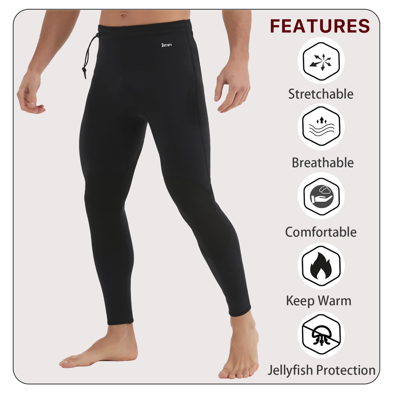 Lemorecn Wetsuits Pants 3mm Neoprene Swimming Canoeing Pants(UK1031-S?